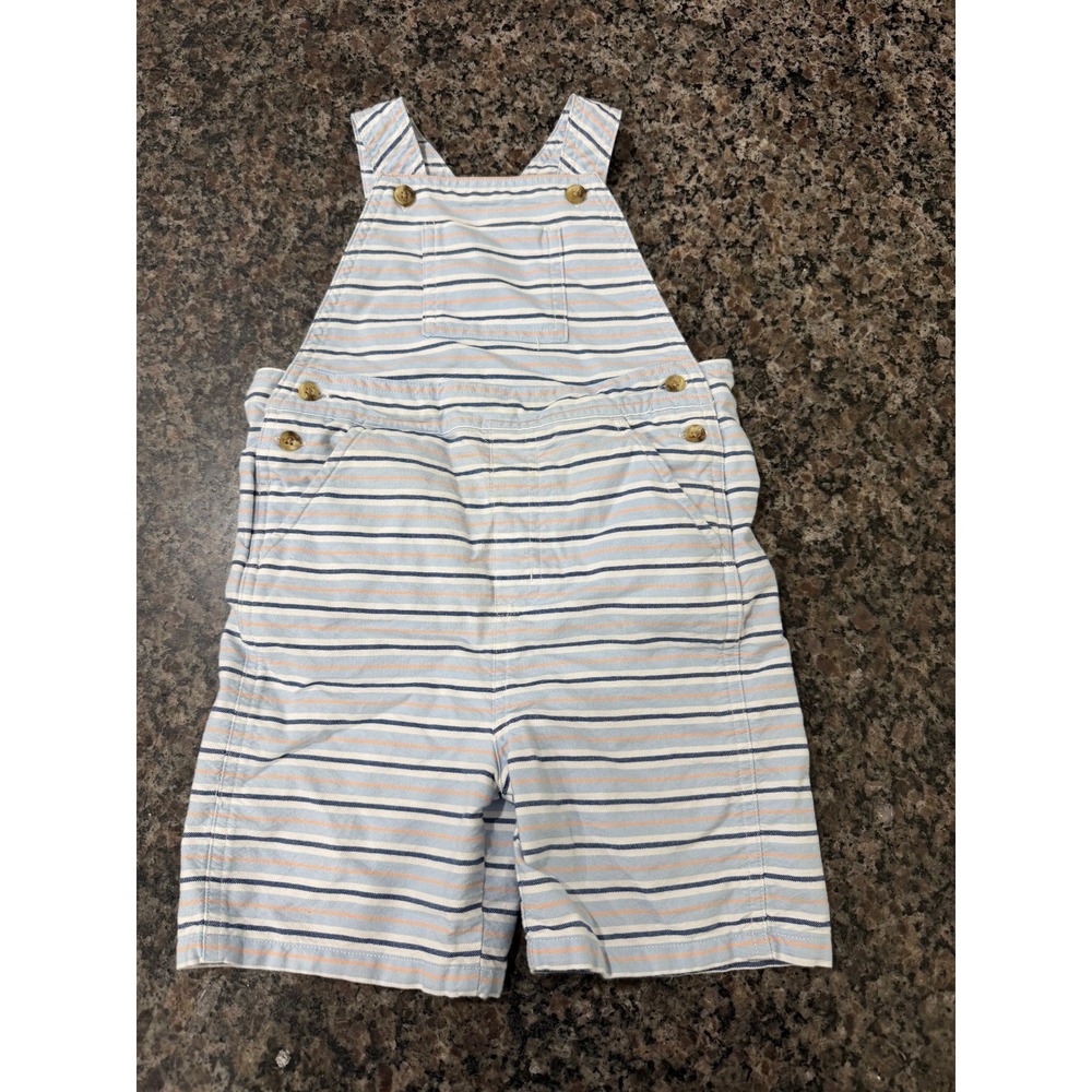 Janie and Jack Boys Blue White Orange Striped Cotton Shortall Overalls 2T‎